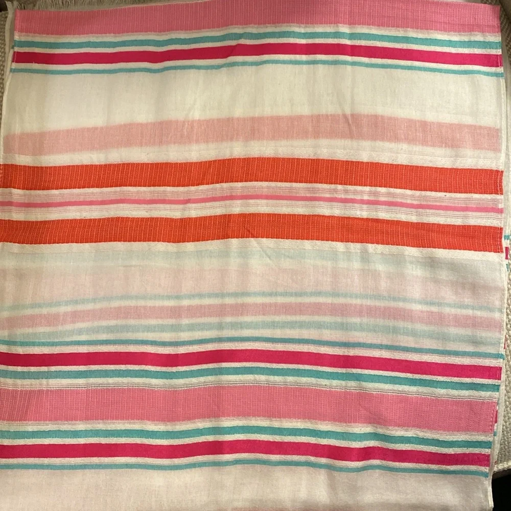 Colorful Pink/ Coral/ Turquoise Striped Oblong Scarf